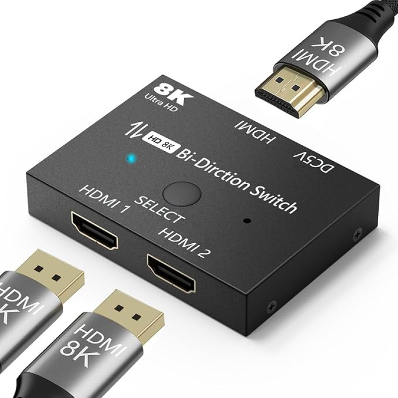 HDMI Switch 2.1 8K Splitter Bi-Directional 8K @ 60Hz 4K @ 120Hz Converter 48Gbps High Speed Transmission Splitter for Xbox PS4/5 Monitors