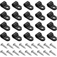 50 Stück Kabelklemmen 1/4 Zoll R-Typ Nylon Kabelclip Drahtklemme Seil Licht Montage Cord Fastener Clips mit Schrauben für Drahtmanagement, Schwarz