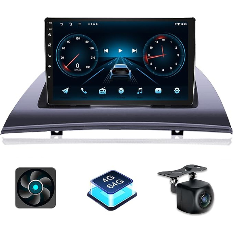 4 + 64 GB Android Car Radio for BMW X3 E83 2004-2012, 9 Inch Screen Double DIN Radio with Sat Nav Carplay Wireless Android Car HiFi FM DSP WiFi Bluetooth and USB + Reversing Camera