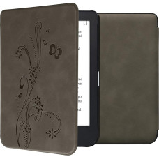 kwmobile dėklas, suderinamas su Kobo Clara 2E / Tolino Shine 4 dėklas - dirbtinės odos viršelis - Tendrils Butterfly Grey