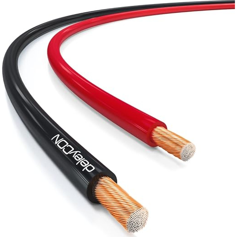 deleyCON 50 m Speaker Cable 2 x 1.5 mm² Copper-Coated Aluminium CCA Polarity Marking 2 x 48 x 0.20 mm Stranded Construction PVO/CPR Black / Red
