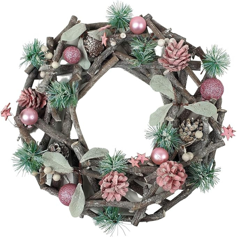 Decorative Winter Wreath Christmas Wreath 38 cm Pink