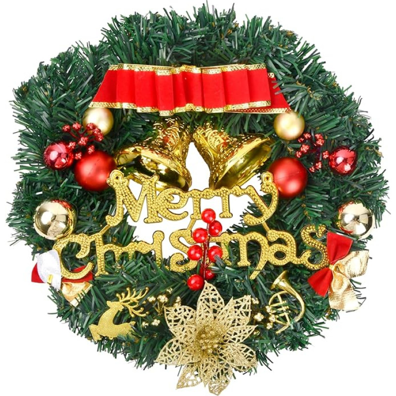Natuce 30 cm Christmas Flowers Door Wreath, Garland Christmas, Christmas Wreath for Wall Hanging Decoration, Christmas Garland Artificial Fir Garland, Christmas Decoration, Christmas Decoration