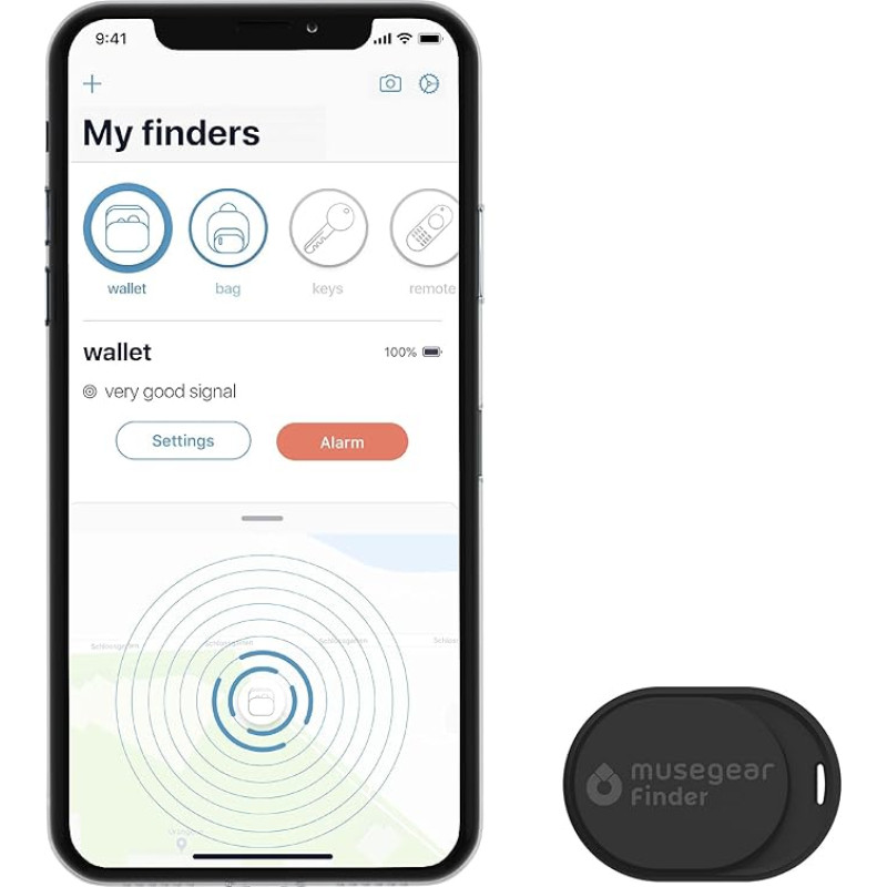 Musegear Mini Key Finder with Bluetooth App, Key Finder Loud for Mobile Phone in Black, for iOS & Android, Key Finding