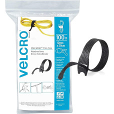 VELCRO Brand One-Wrap Reusable Thin Cable Ties Multipurpose Cable Ties Perfect Desk Accessory for Cable Management and DIY Black 12mm x 20cm Pack of 100