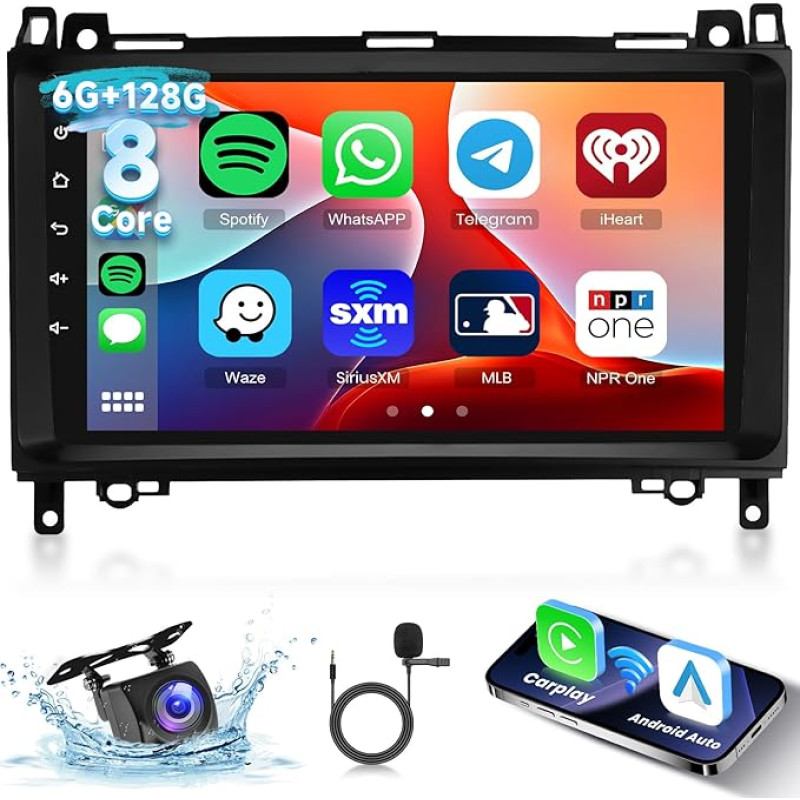 6G + 128G 8Core Car Radio for Mercedes Benz W169 W245 B160 B170 B180 B200 W639 Vito Viano W906 Sprinter with Carplay Android Car, Hodozzy 9 Inch Touchscreen with Bluetooth Navigation WiFi USB DSP
