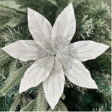 Dirbtinis Poinsettia blizgučiai 25 cm Kalėdų eglutė gėlių Poinsettia dirbtinių Kalėdų gėlių puošmena vestuvių Kalėdų vainikas namų šalis apdaila balta 4 Pack