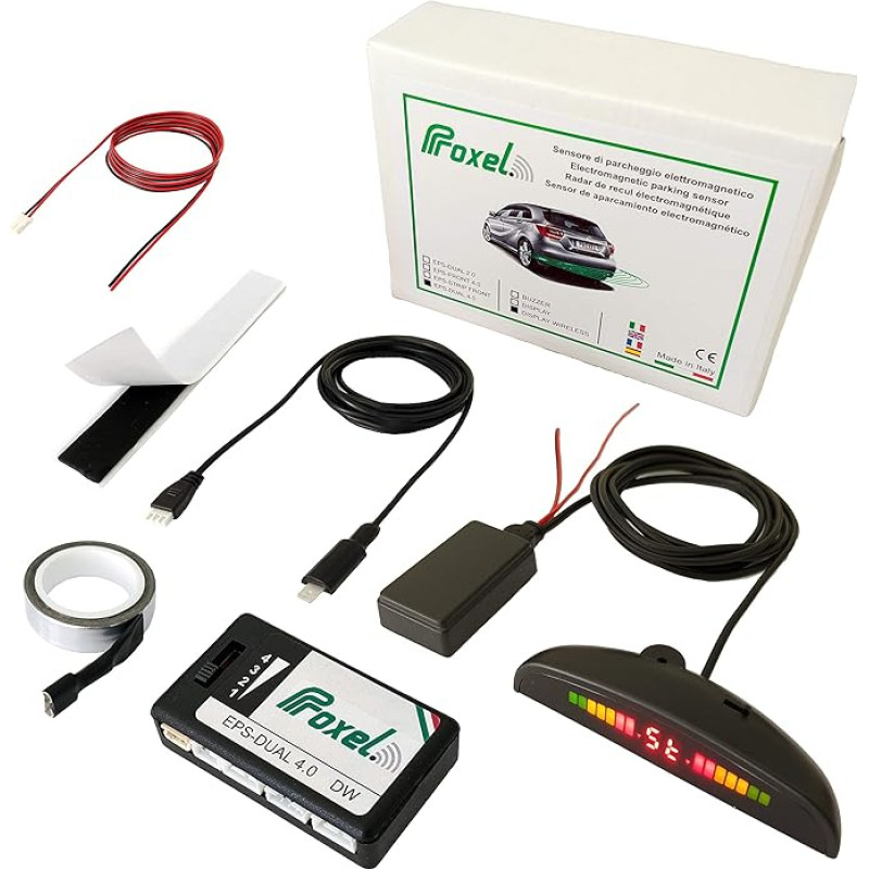 Proxel - Invisible Rear Electromagnetic Parking Sensors, EPS DUAL 4.0 with Wireless Display, No Drilling of Bumper, Universal and Original Kit