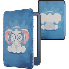kwmobile Flip Case Compatible with Amazon Kindle (2022/2024) Case - eReader Case - Cute Elephant Light Blue Dark Blue Grey