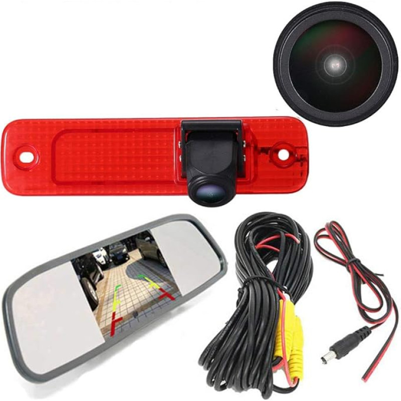 HD Caravan Transporter Reversing System Brake Light Reversing Camera Van Roof Camera Parking Camera Parking Aid with Angle Adjustable Compatible with Ford Transit Rear Door Van 3/MK7 Tourneo/Furgon