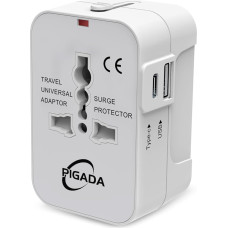 Universal Travel Adapter with 1 USB and 1 USB C, PIGADA TA02 International Socket Adapter, Travel Plug Adapter Worldwide for Germany, USA, England, Thailand, Italy, Australia