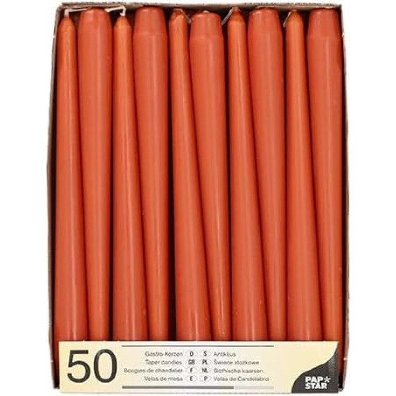 Papstar 89145 Kūgninės žvakės, skersmuo 2,2 cm, 25 cm, rūdžių spalvos, 100 vnt. pakuotė