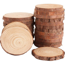 ASelected 24 Stück Holzscheiben Baumscheiben Holz Log Scheiben Ungebohrte Baumscheibe 9-10 CM Durchmesser 10 MM dick Holzscheiben Deko für Hochzeit DIY Basteln Weihnachten Dekoration