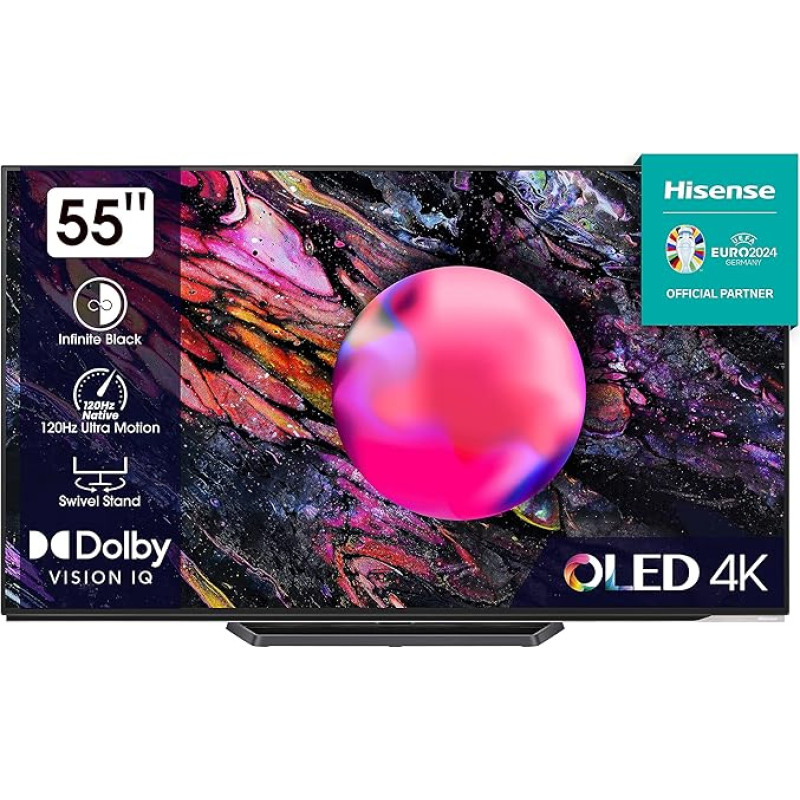 Hisense 55A85K 139 cm (55 Inch) TV, OLED, 4K, HDR, Dolby Vision IQ & Atmos, IMAX Enhanced, Filmmaker Mode, 120Hz, Apple AirPlay, Alexa Built-in, Game Mode Pro, DTS Virtual X, Anthracite [2023]