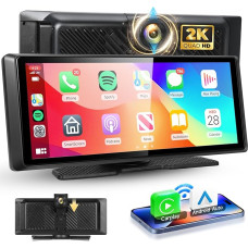 Hodozzy Carplay Screen with 2K Dash Cam Car Front, 8.1 Inch Touchscreen with Wireless Carplay Android Car, Portable Car Radio Bluetooth, Mirror Link, Navigation AUX/FM Voice Control, Loop Recording