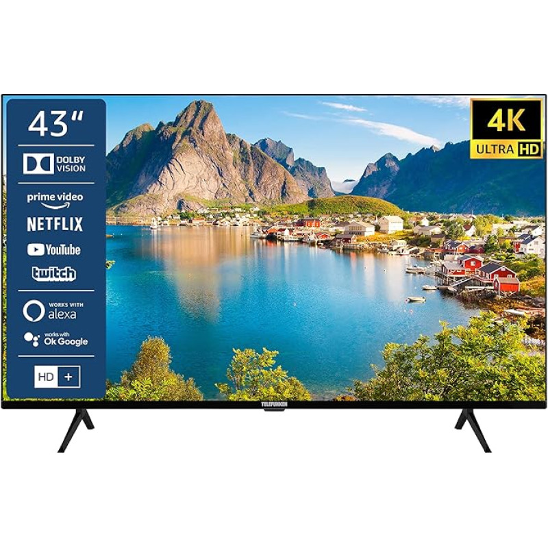 TELEFUNKEN XU43L800 43 Inch TV/Smart TV (4K UHD, Alexa Built-In, Triple Tuner) - Includes 6 Months HD+