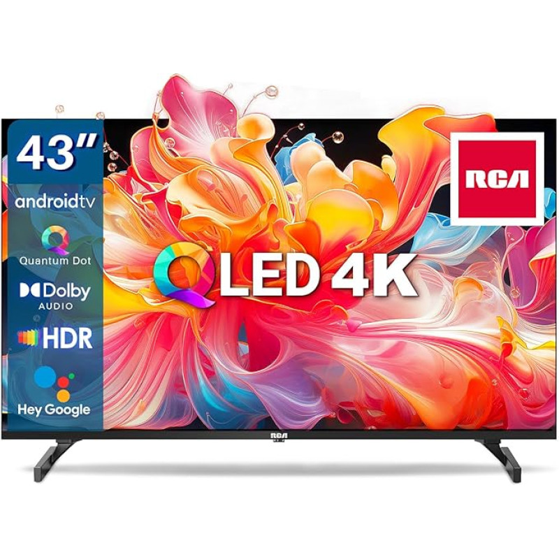 RCA QLED 4K Smart TV 43 Inch (TV 109 cm) UHD, HDR, Frameless, Play Store (10000+ APPs), Voice Assistant, WiFi 2.4G/5G