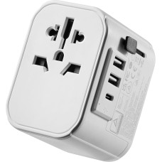 Ewent Travel Adapter Worldwide, Universal Travel Adapter, Universal Socket Adapter with 2 USB and 1 Type-C Ports, International Travel Plug for Germany, England, USA, Australia and over 224 Countries