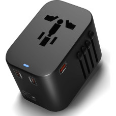 MVAVA Worldwide Travel Adapter, 65 W GaN Fast Charge, Travel Adapter with 1 USB A and 3 USB C, Compatible with Computer and Mobile Phone, Universal Travel Plug for USA, UK, Japan, Black