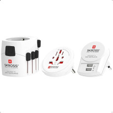 SKROSS | 1.302521 | Pro + USB (2xA) | Universal Travel Adapter + USB (2xA) 2.4A - Voltage and Power: 100V - 250V / 1750W - Anti-Electric Shock Protection