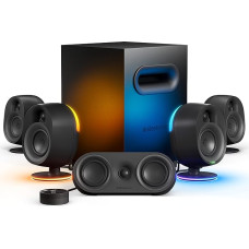 SteelSeries Arena 9 - 5.1 Gaming Speakers - 5.1 USB Surround Sound - Wireless Rear Speakers, 2-Way Speaker Design, Subwoofer - Reactive RGB - USB, BT - PC, Black