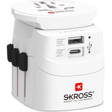 SKROSS Universal travel plug with USB and USB C, white, 1.302472