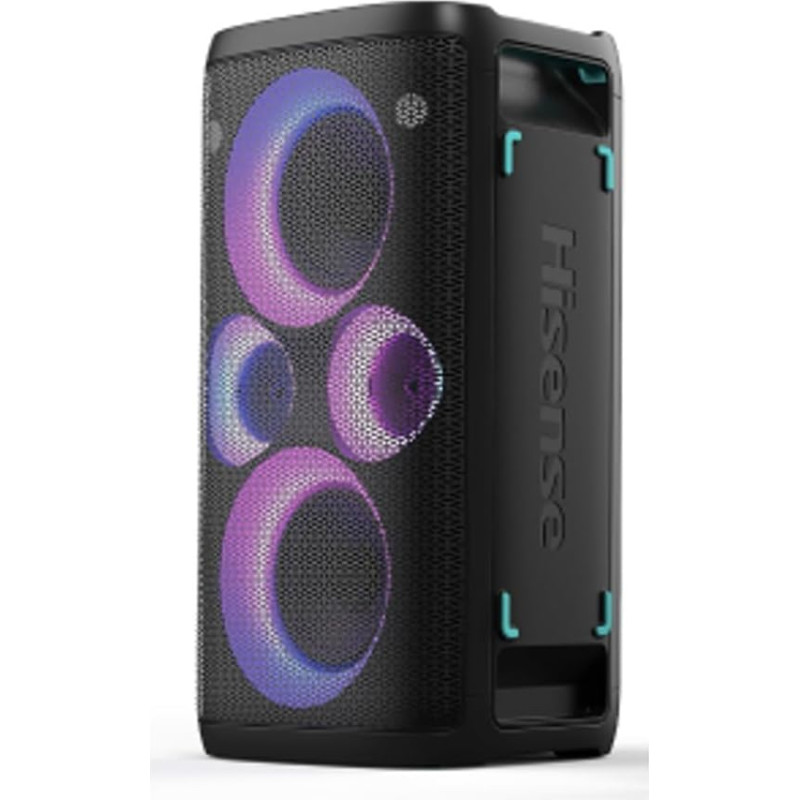 Hisense Party Rocker One, the Bluetooth Speaker with 300W Power, Built-in Woofer, Karaoke Mode, Built-in Wireless Charging Pad, AUX Input and Output, USB