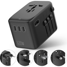 International 120W Travel Adapter, 4USB-C & 1USB-A Worldwide Wall Charger, GaN Fast Charger with UK EU-AU-US Plugs, International All-in-One Converter for Laptops, Tablets, Phones