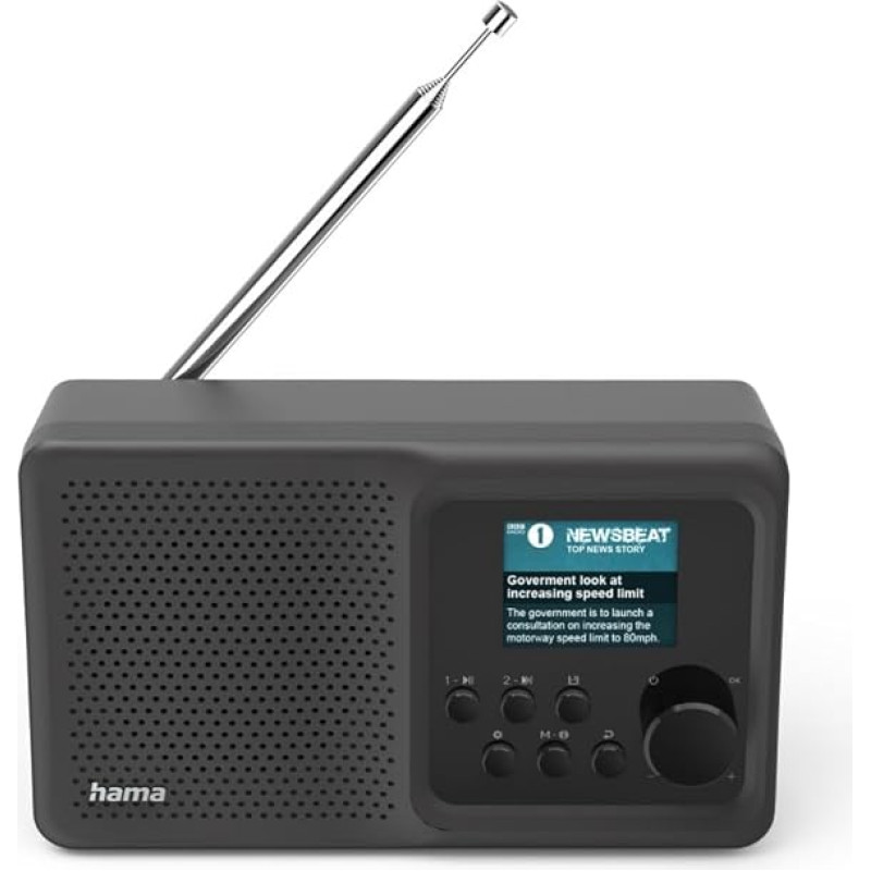 Hama DAB Radio Digital Radio with Bluetooth and Battery DR5BT (Portable Box, Mobile Radio with DAB/DAB+/FM, Colour Display, Easy Operation, USB-C, 8 Hours Playtime, Small, Aux) Black