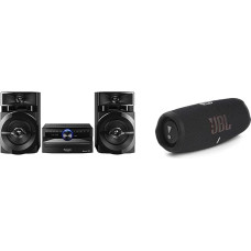 Panasonic Mini System, 2-Way Speaker & JBL Charge 5 Bluetooth Speaker in Black - Waterproof, Portable Boombox with Integrated Power Bank and Stereo Sound - Up to 20 Hours of Music Enjoyment