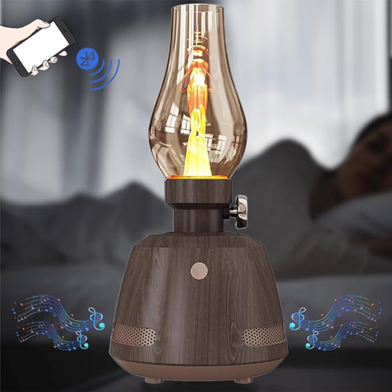 ZONSUSE Retro Kerosene Bluetooth Speaker with LED Light, Bluetooth Box with Night Light, Portable Music Box Bluetooth, Speaker Bluetooth, Powerful Bass High Volume Bluetooth 5.0 (Walnut Grain C)