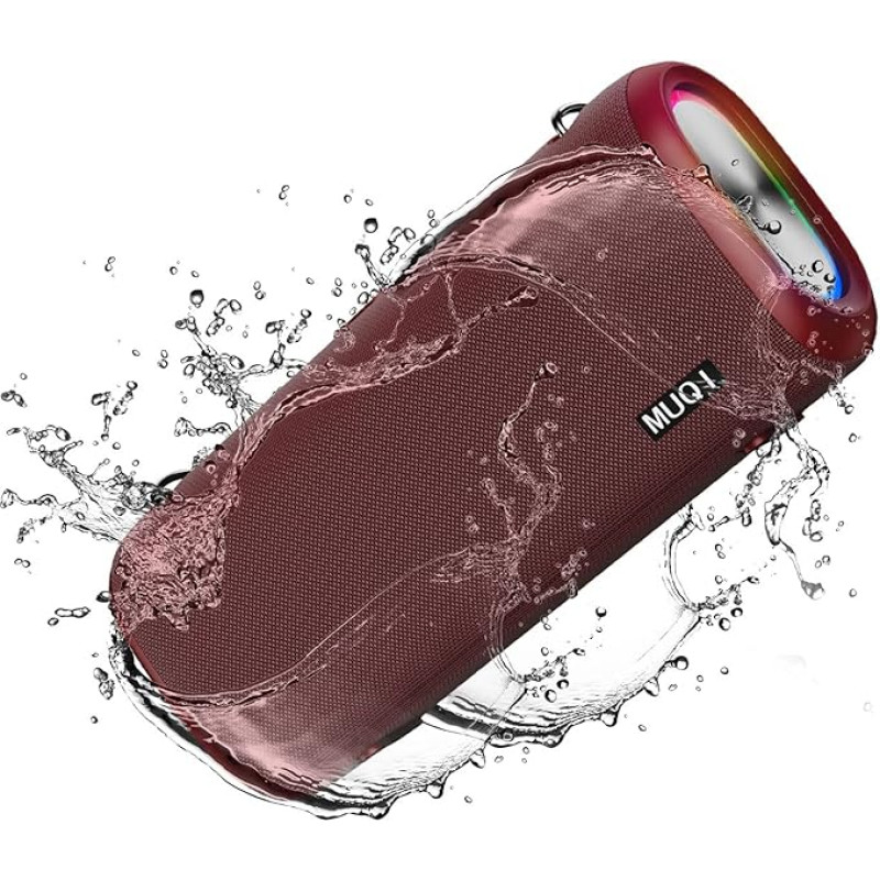 MUQI Bluetooth Speaker Portable Boombox IPX5 Waterproof Wireless Music Box 70W Loud Stereo Sound Extra Bass 20 Hours Playtime Outdoor TWS Paring with RGB LED Light for Party (Wine Red)