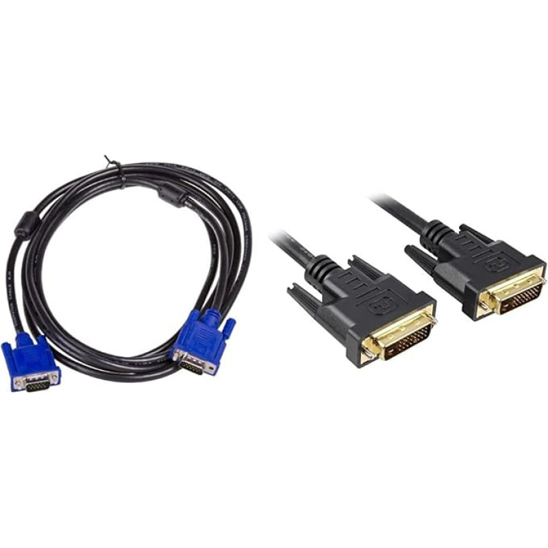 Akyga AK-AV-07 VGA Cable 3 m & PremiumCord DVI Connection Cable - 3 m, Dual-Link, DVI-D (24 + 1) Male to Male, Digital, Full HD 1080P, Max. Resolution: 2560 x 1600 Pixel 60Hz, Black