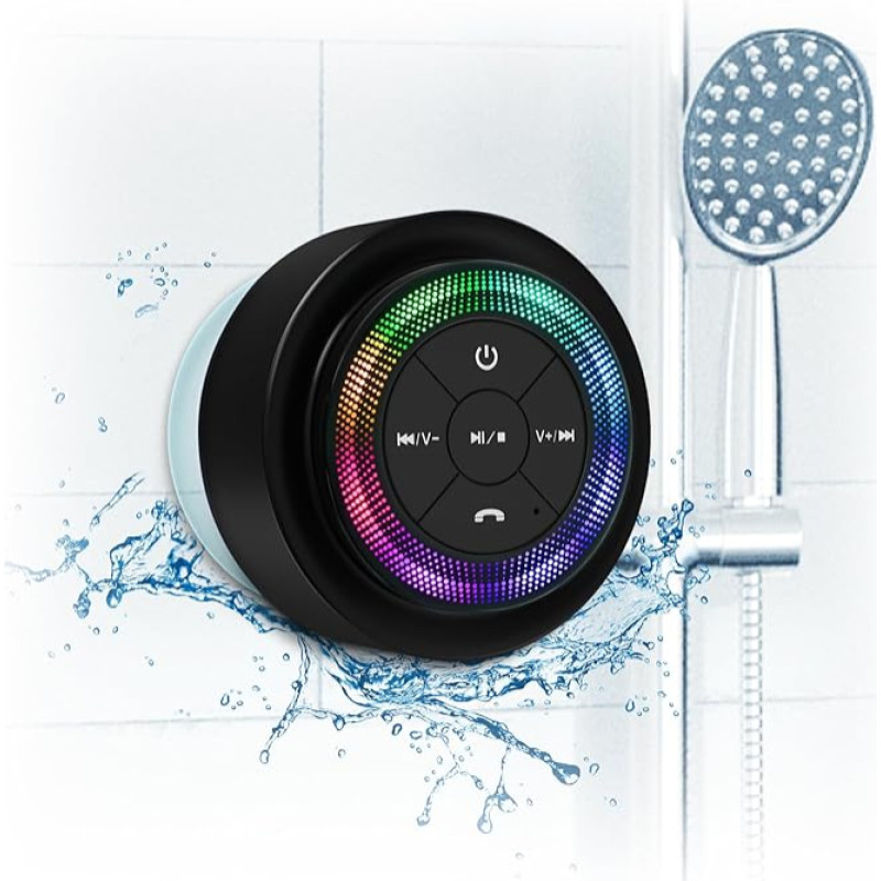 Xleader Shower Bluetooth Speaker with Light, Certified IPX7 Waterproof Music Box Bluetooth Speaker, Compact with Suction Cup and Microphone for Bathroom, Crystal Sound and Bass, Music Box Gift