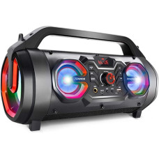 TENMIYA Bluetooth Speaker, 30 W Music Box Bluetooth with Subwoofer, FM Radio, RGB Light, 10 Hours Battery, Outdoor Boombox for Party