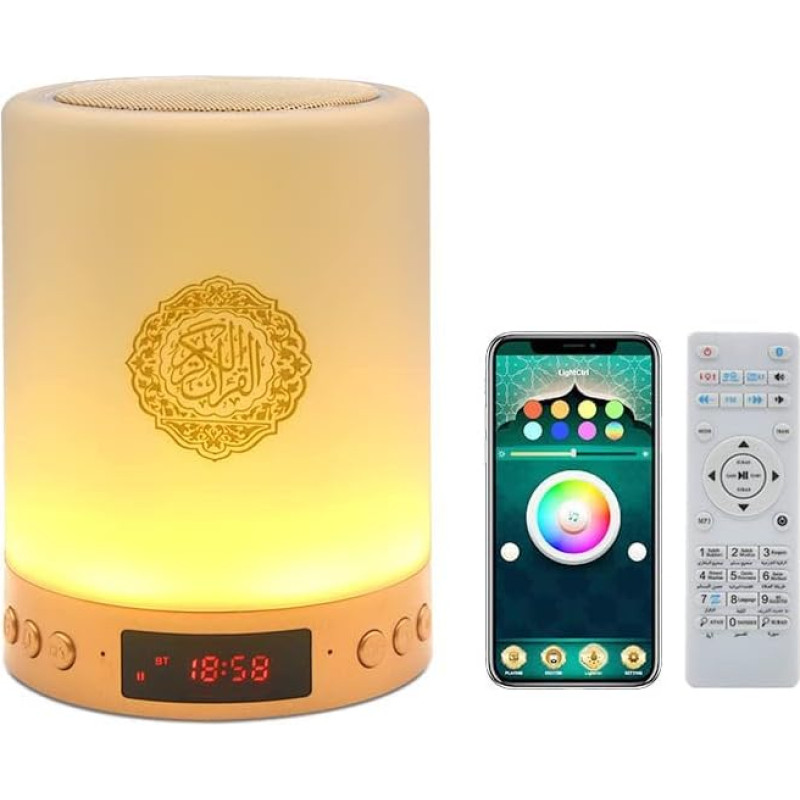 Telawah Quran Bluetooth Speaker with Remote Control, Quran Speaker, Quran Smart Touch LED Lamp, MP3 Music Player, Coran Night Light, Azan Speaker, Bedside, Desk, Table Lamp