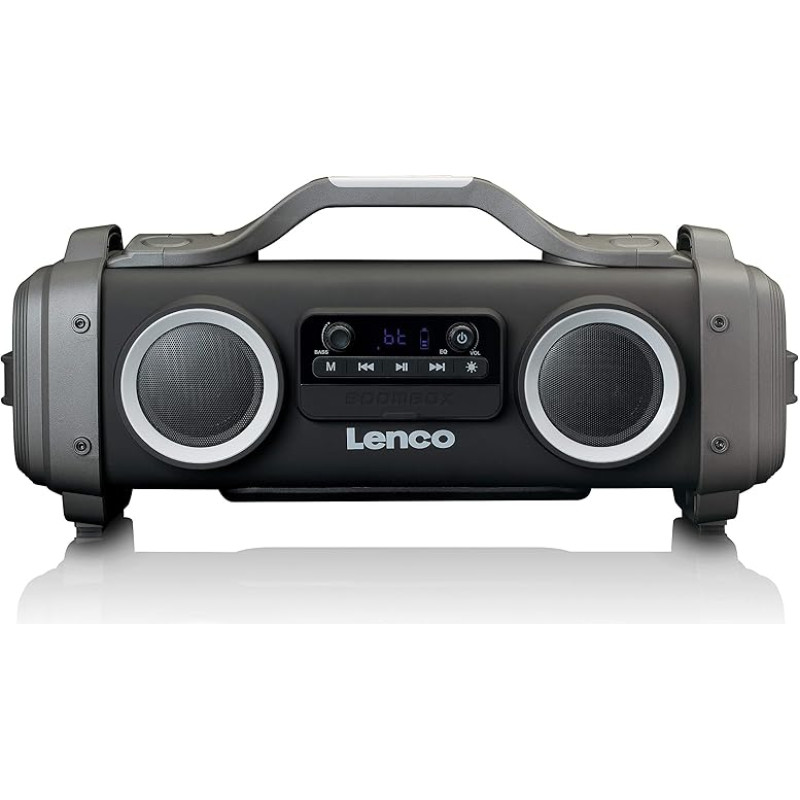 Lenco SPR-200 Boombox - Splash-proof - Bluetooth 5.0 - FM Radio - TWS - Equaliser - 50 Watt RMS - Integrated Battery with 4400 mAh - USB - Micro SD - 3.5 mm - Black