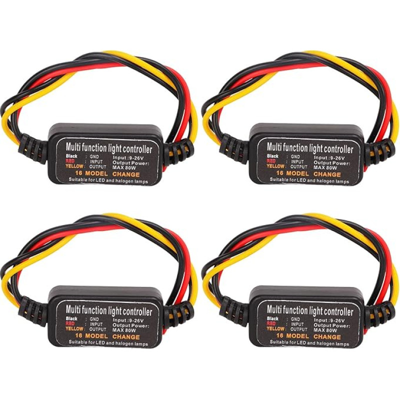 Car Flashing Module, Flash Strobe Controller Flashing Module, 4PCS DC9-26V LED Brake Light Turn Signal Flash Controller 16 Modes Adjustable for Car Motorcycle