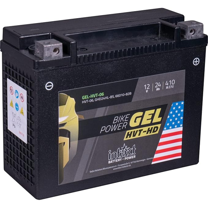 intAct - Bike-Power GEL-HVT-06, GHD14H-BS, Gel Motorcycle Battery 12V 14Ah 255A (EN), Gel Battery with 30% More Starting Power for Scooters, Motorcycles, Quads, Lawn Tractors and Much More