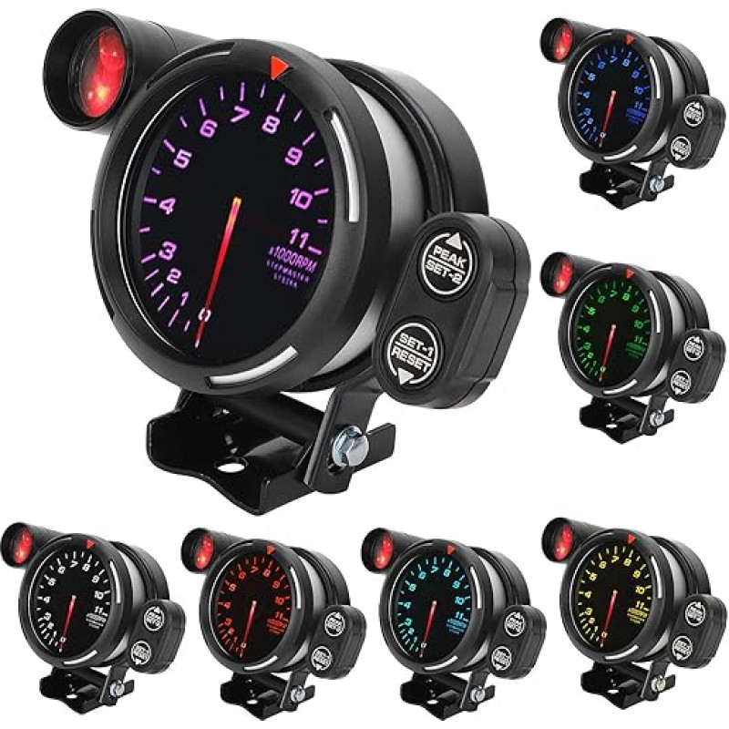 Car Tachometer, 3.15 Inch 80 mm Car Tachometer RPM Gauge Meter 7 Colour Highly Sensitive Automotive Instrument