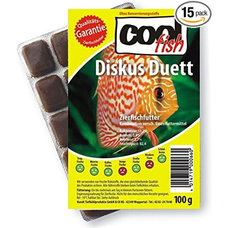 Cool Fish Diskus Duet, 15 x 100 g lizdinės plokštelės, žuvų šalčio maistas, akvariumas, žuvų maistas