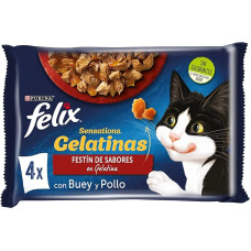 Purina Felix Sensations kačių maistas, įvairi mėsa, 12 x [4 x 85 g]