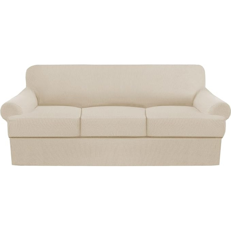 GAMUKAI 4 sofų užvalkalų rinkinys, T formos pagalvėlių užvalkalai sofoms, minkšti baldų užvalkalai su 3 atskirais T formos pagalvėlių sėdynių užvalkalais (natūralūs, sofa)