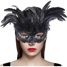 Cranight Venecijos kaukė Moterys Vyrai Maskarado kaukė Juoda plunksnų kaukė Raven kaukė karnavalo Fancy Dress Halloween Cosplay kostiumų aksesuarai