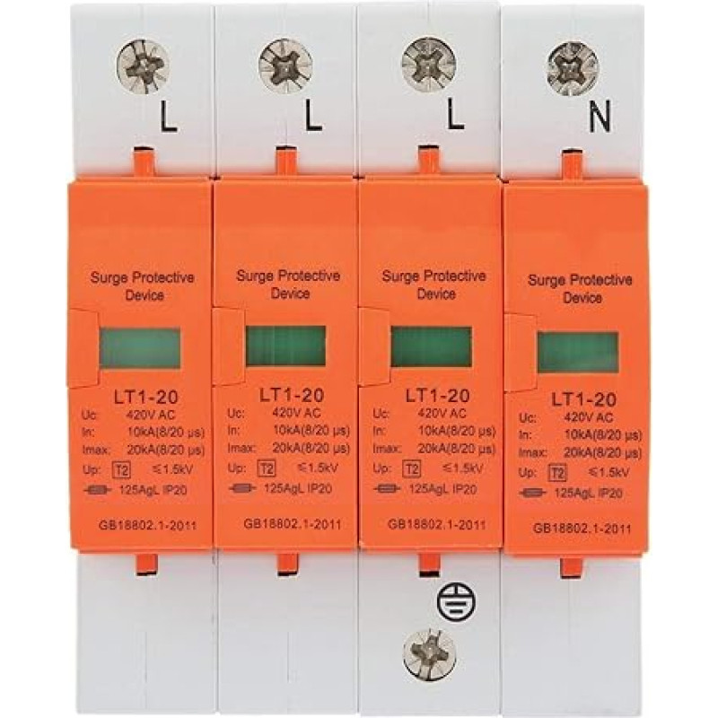 AC 420V Surge Arrester, 4P 20KA Home Surge Protection Three-Phase Four Wire Low Voltage Arrester