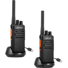 HESENATE HT66 radijo imtuvas, PMR446 Walkie Talkies, ilgo nuotolio radijo imtuvas, rankinis radijo imtuvas Woki Toki, 16 kanalų Walky Talky, Scan VOX su USB C įkrovimo stotele (juodas, 2 vnt.)