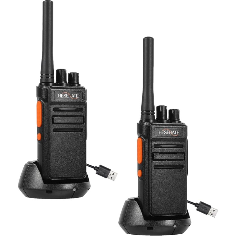 HESENATE HT66 radijo imtuvas, PMR446 Walkie Talkies, ilgo nuotolio radijo imtuvas, rankinis radijo imtuvas Woki Toki, 16 kanalų Walky Talky, Scan VOX su USB C įkrovimo stotele (juodas, 2 vnt.)