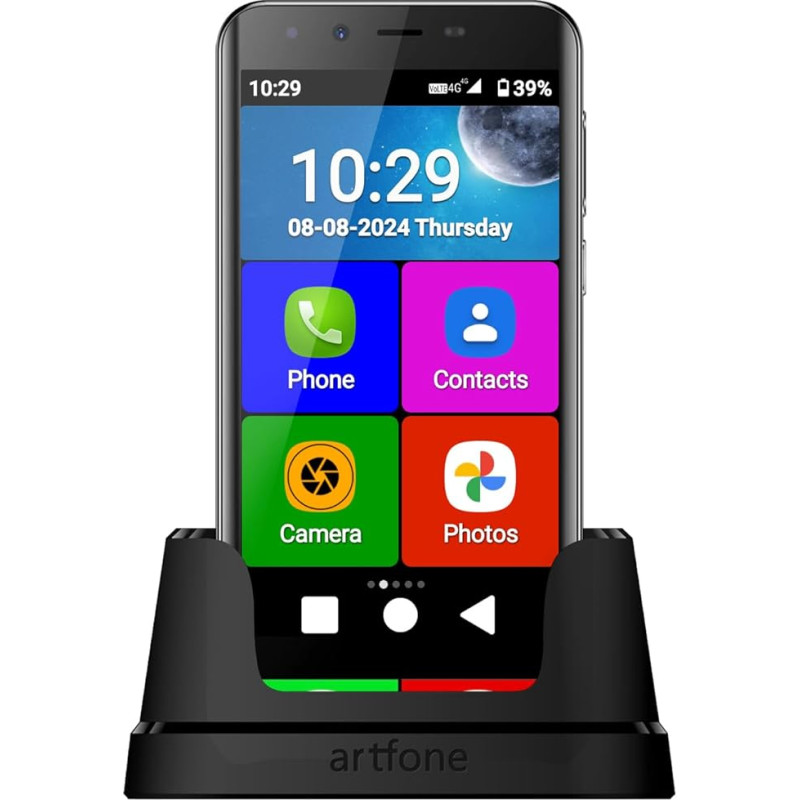 artfone SMART_500 | Senjorų mobilusis telefonas 4G Volte | Senjorų išmanusis telefonas be sutarties | Mobilusis telefonas su pagalbos iškvietimo mygtuku | 32GB | Android 12 | 13 MP kamera | Juoda