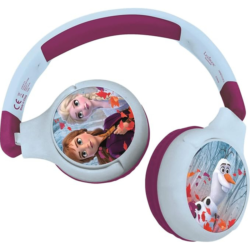 Lexibook Disney Frozen 2-in-1 Bluetooth ausinės vaikams, stereofoninės belaidės laidinės, saugios vaikams, berniukams mergaitėms, sulankstomos, reguliuojamos, mėlynos/violetinės spalvos, HPBT010FZ, Frozen