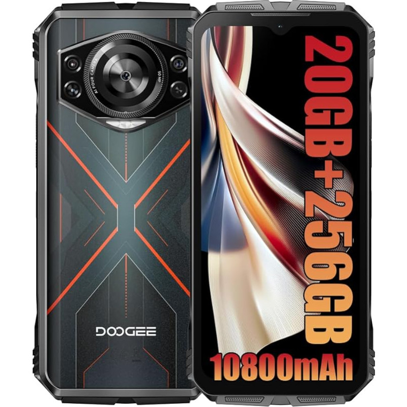 DOOGEE S Cyber Tvirtas išmanusis telefonas be sutarties (2024), 10800 mAh akumuliatorius / 33 W mobiliojo ryšio telefonai be SIM blokavimo, 20 GB + 256 GB, tvirtas 4G, 50 MP fotoaparatas + 16 MP lauko telefonas, 